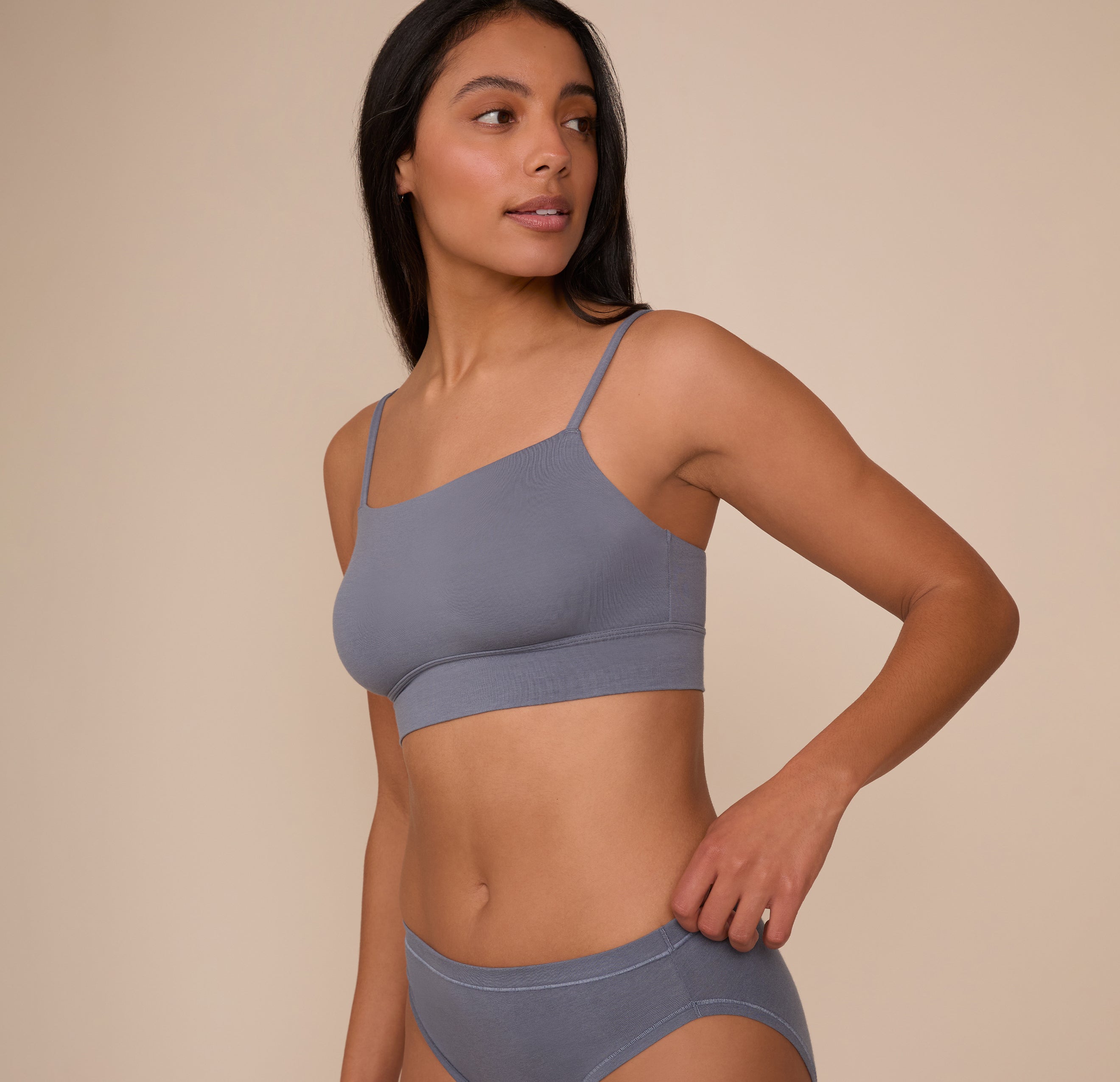 Cloud Cotton Thin Strap Bralette - Slate