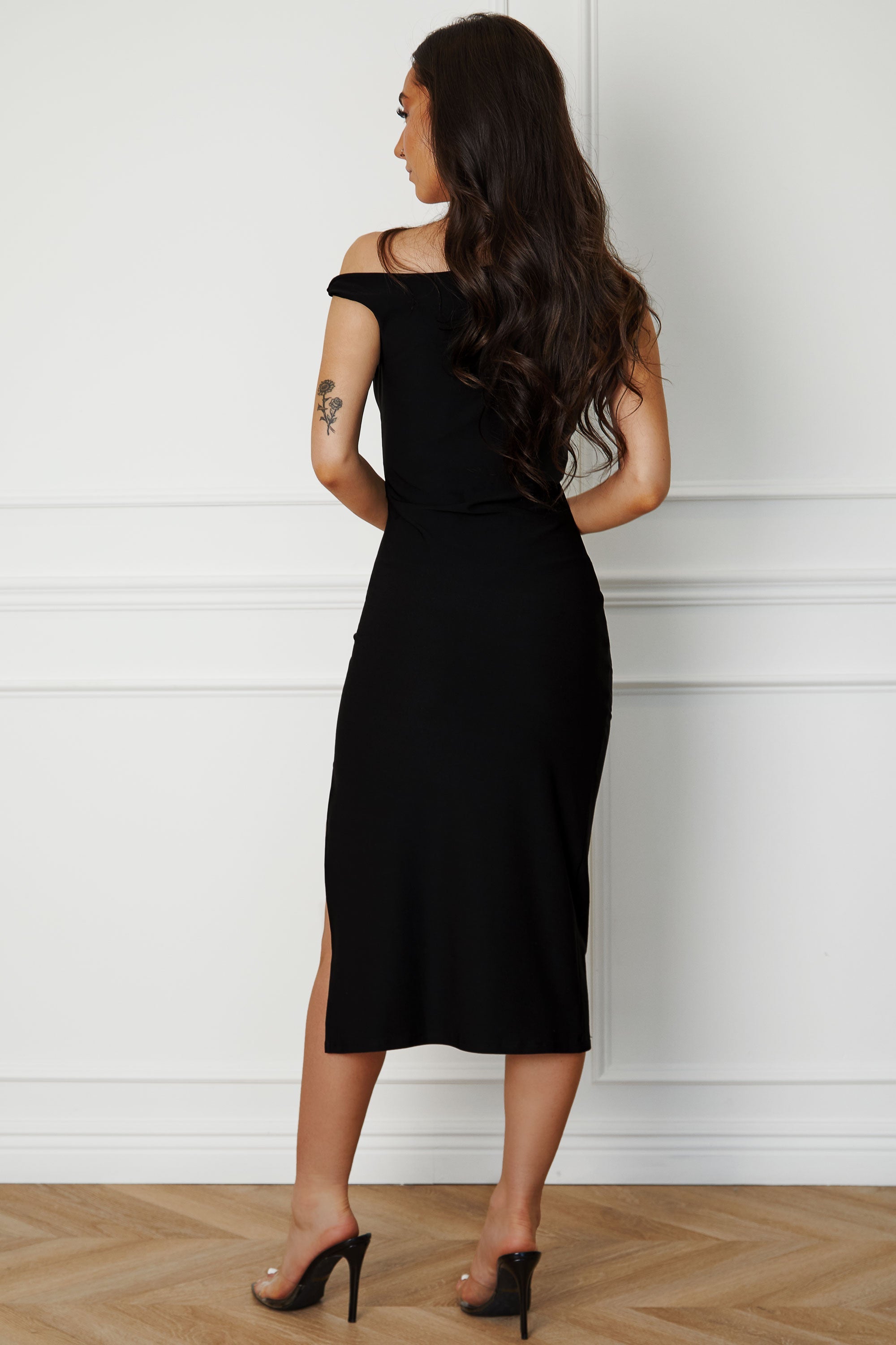 Roberta Black Slit Midi Dress