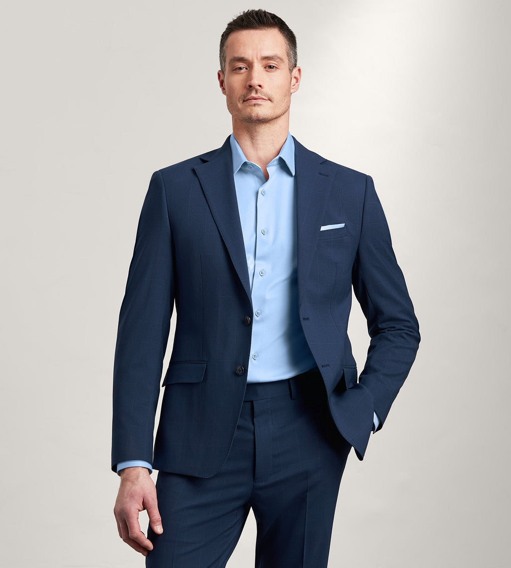 Slim Fit Blue Windowpane Suit