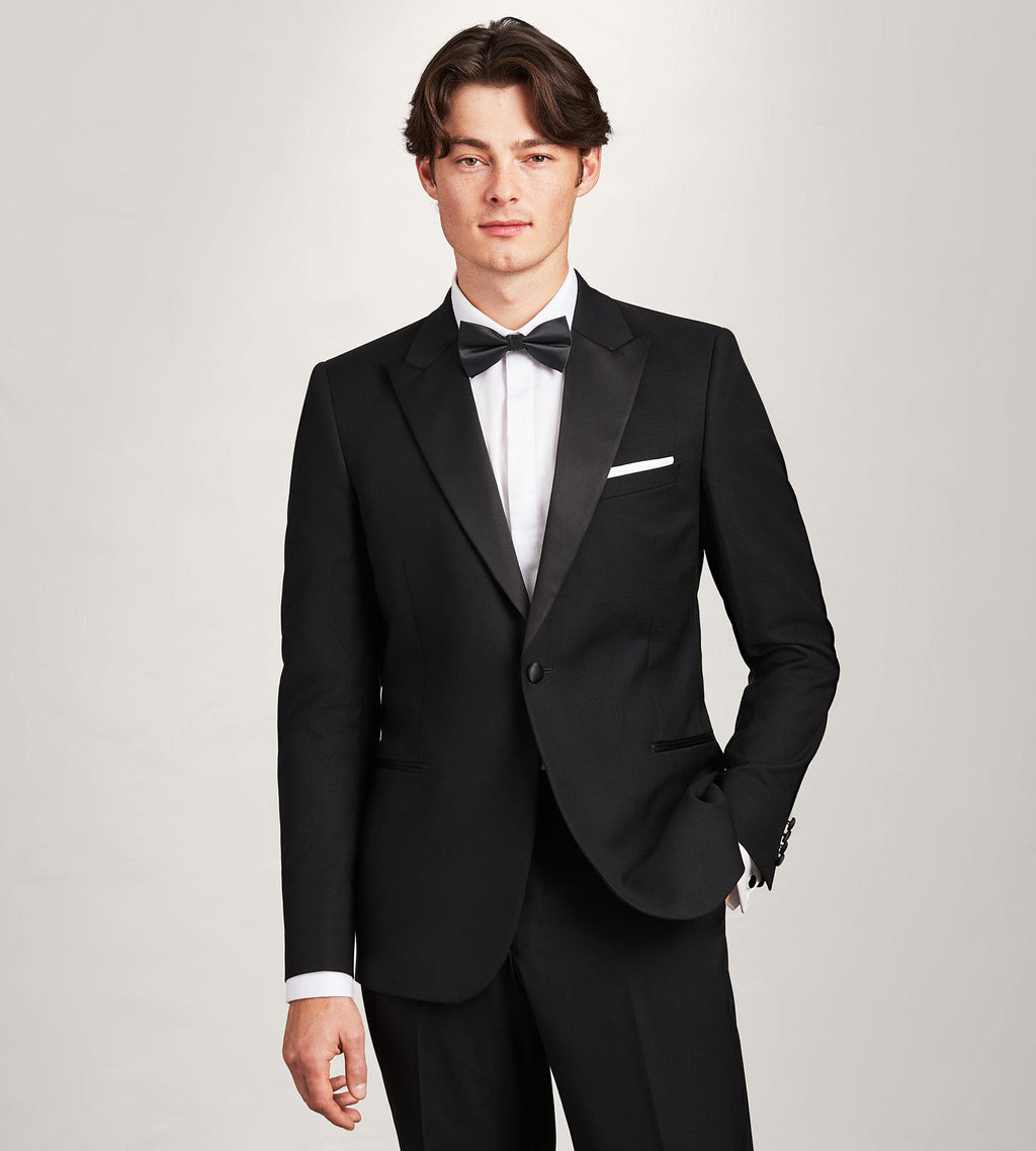 Slim Fit Black Peak Lapel Solid Tuxedo