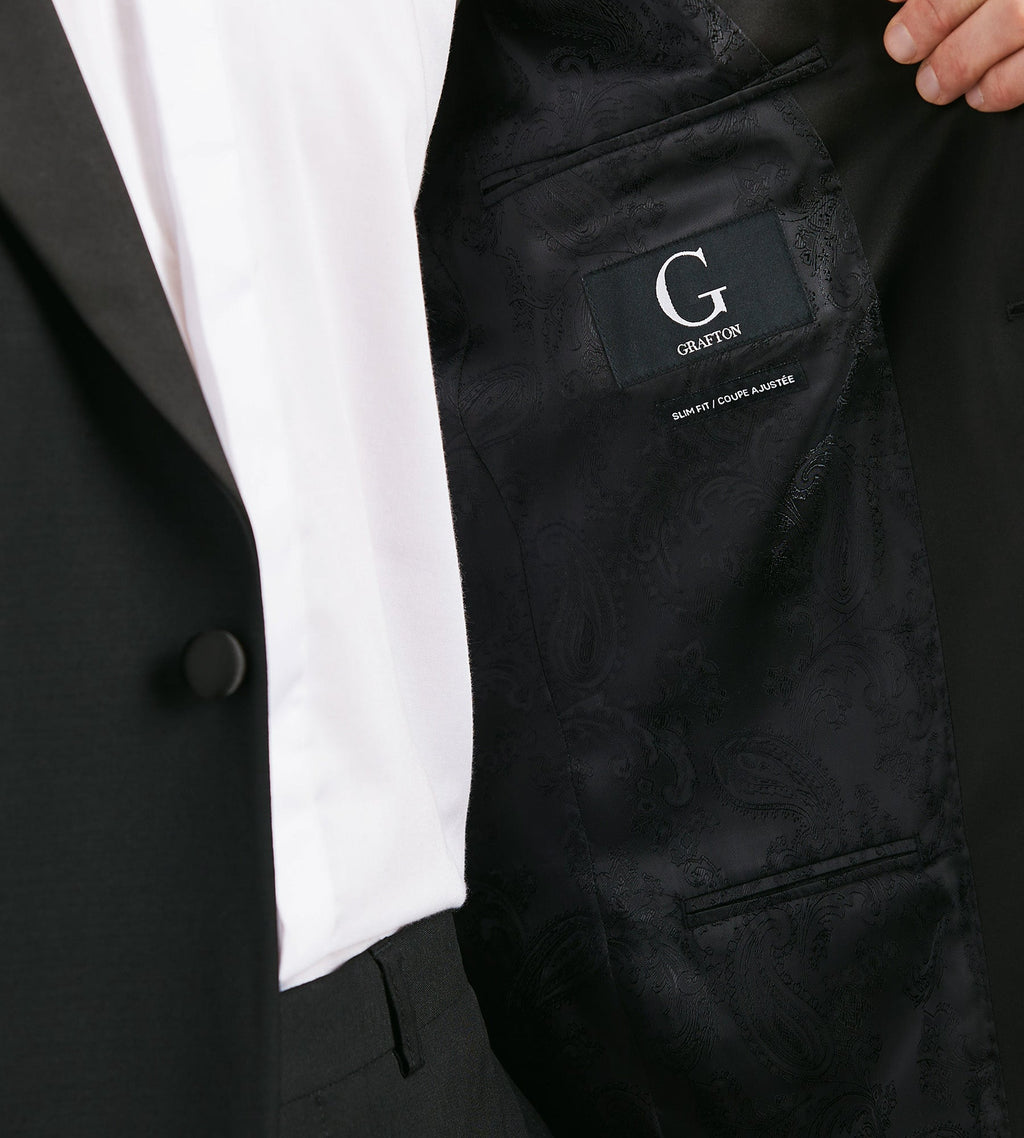 Slim Fit Black Peak Lapel Solid Tuxedo