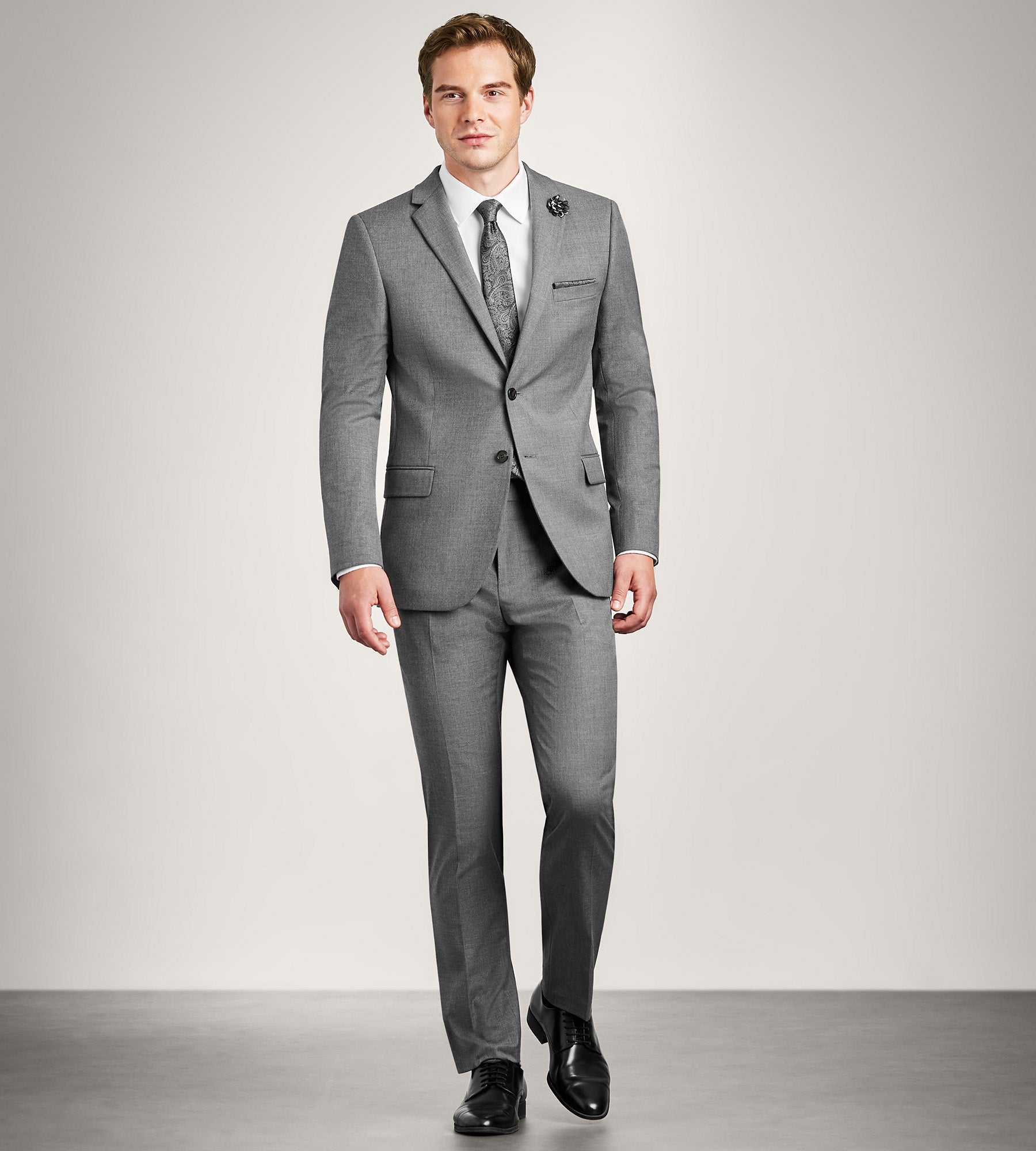 Slim Fit Grey Solid Suit
