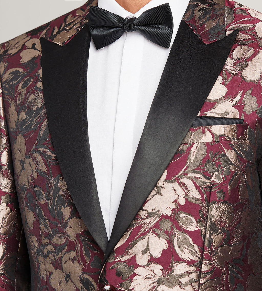 Slim Fit Burgundy Jacquard Tuxedo