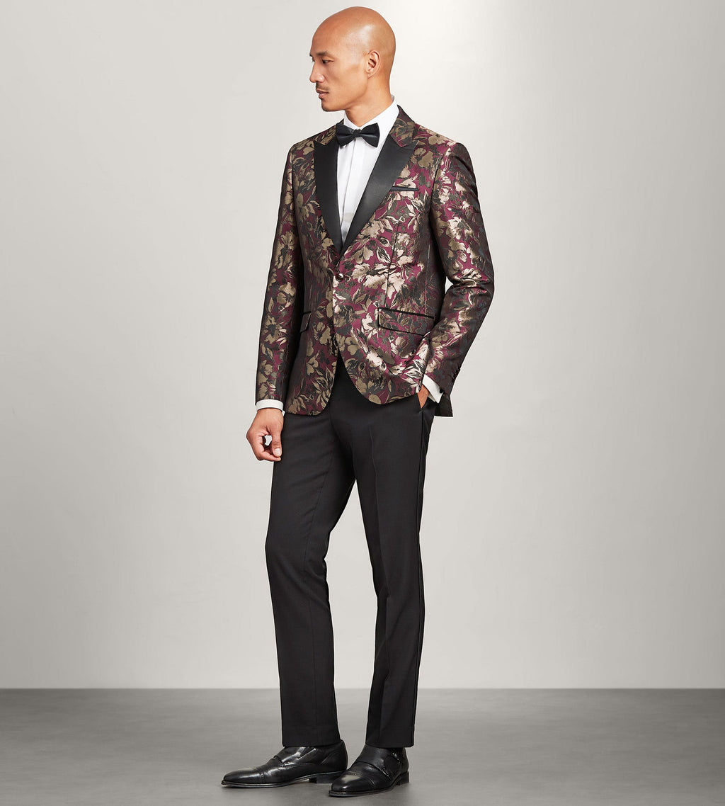 Slim Fit Burgundy Jacquard Tuxedo