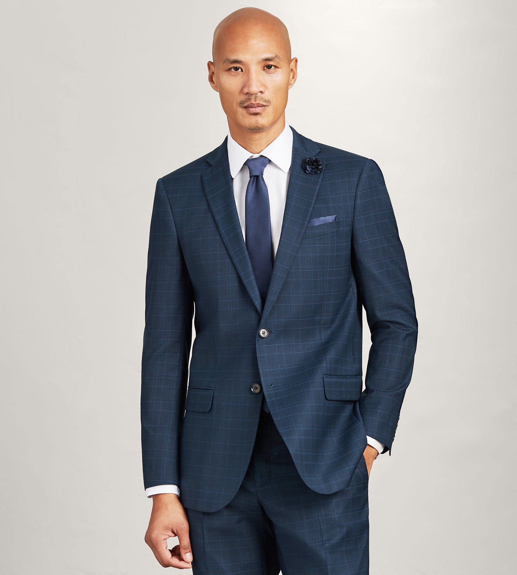 Modern Fit Navy Plaid Suit