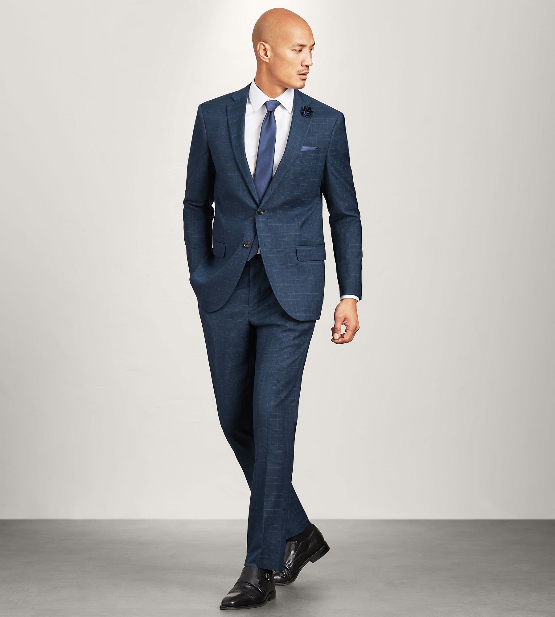 Modern Fit Navy Plaid Suit