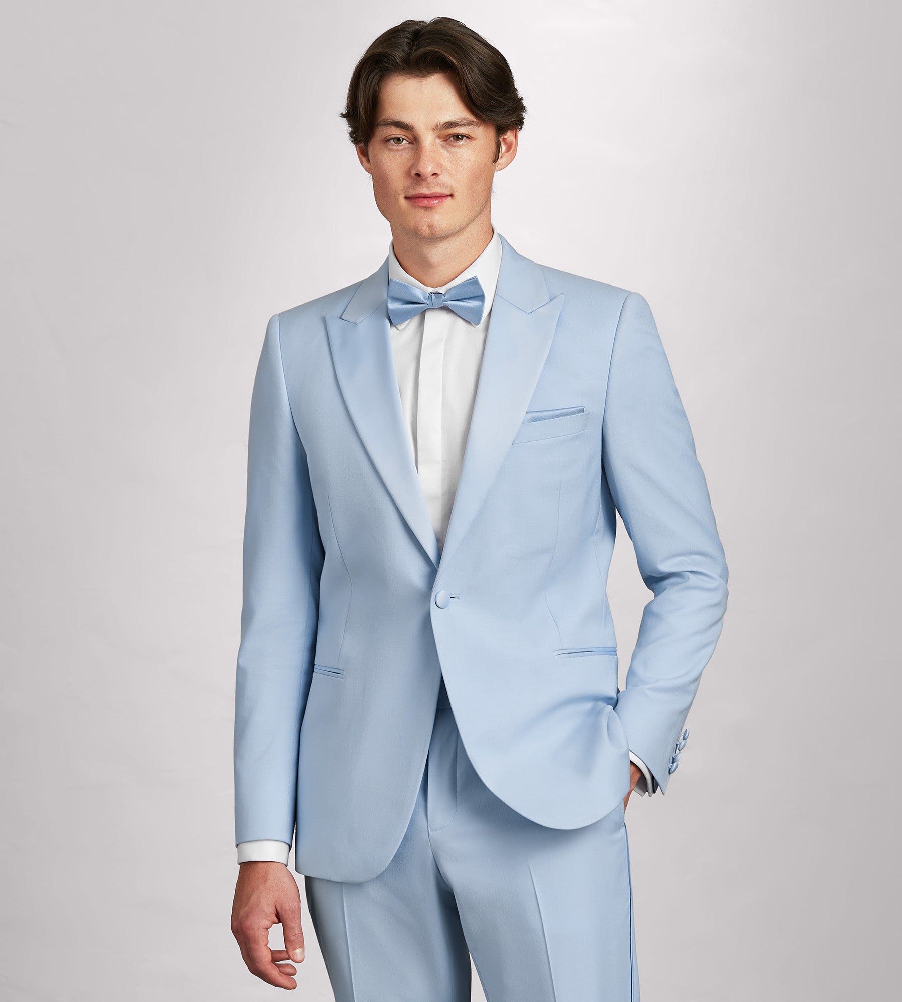 Slim Fit Light Blue Solid Tuxedo