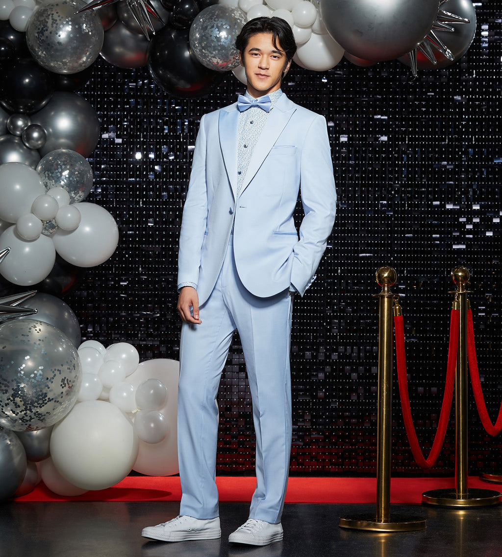 Slim Fit Light Blue Solid Tuxedo