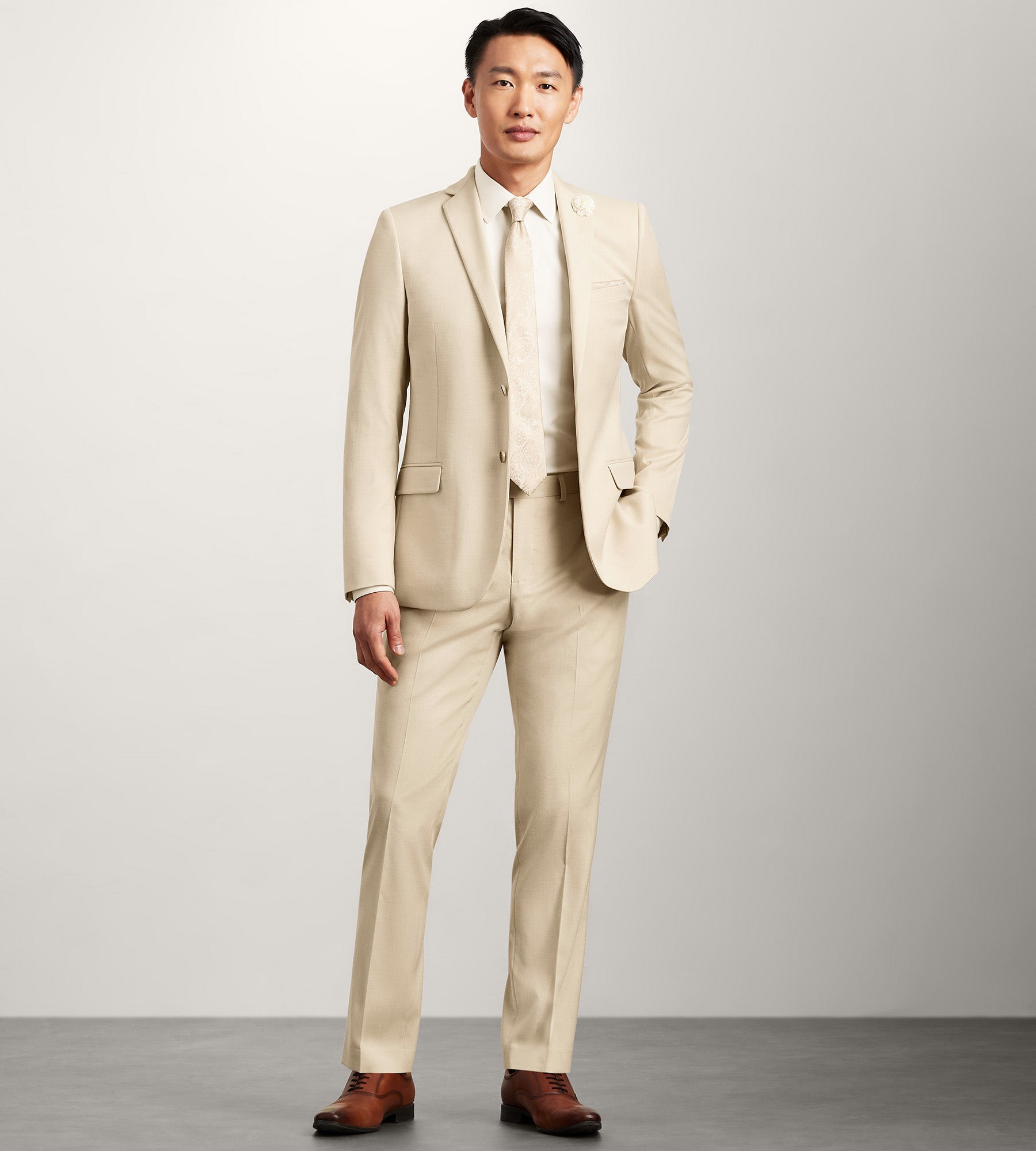 Slim Fit Wheat Solid Suit