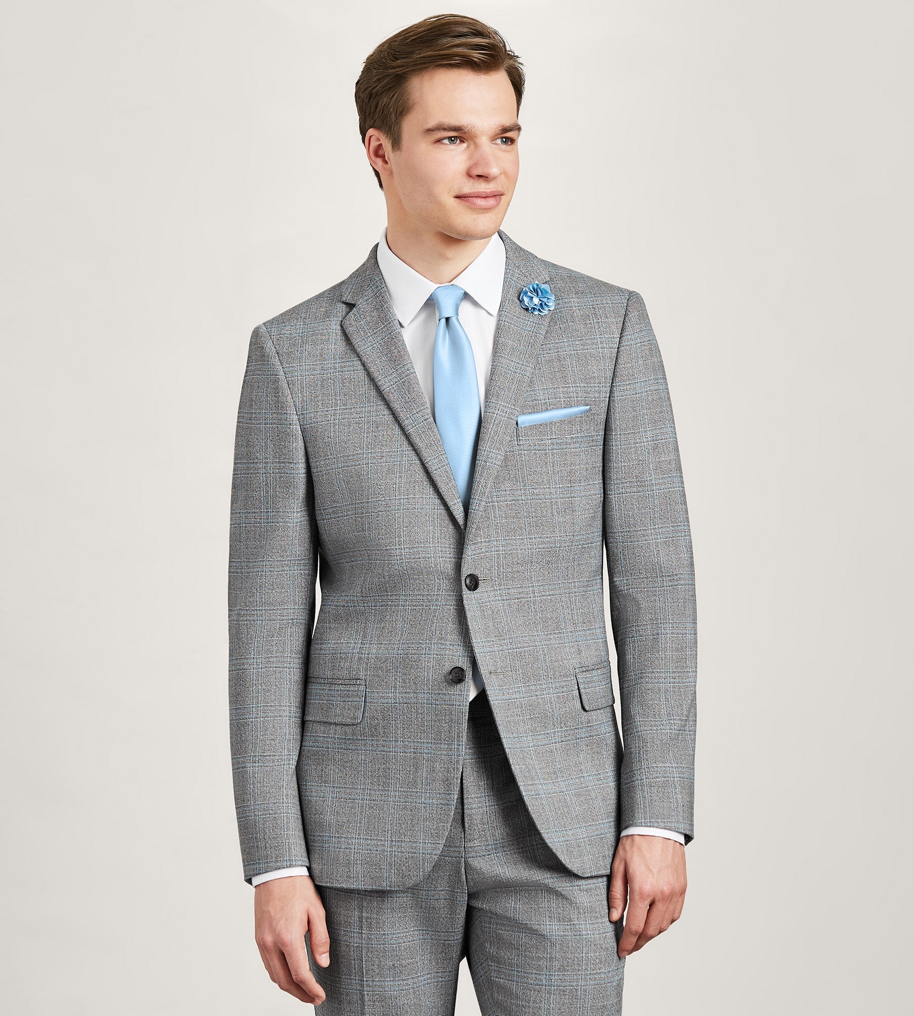 Slim Fit Grey Plaid Suit