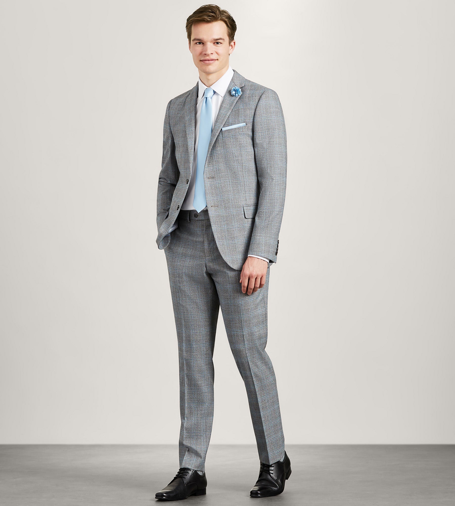 Modern Fit Grey Plaid Suit