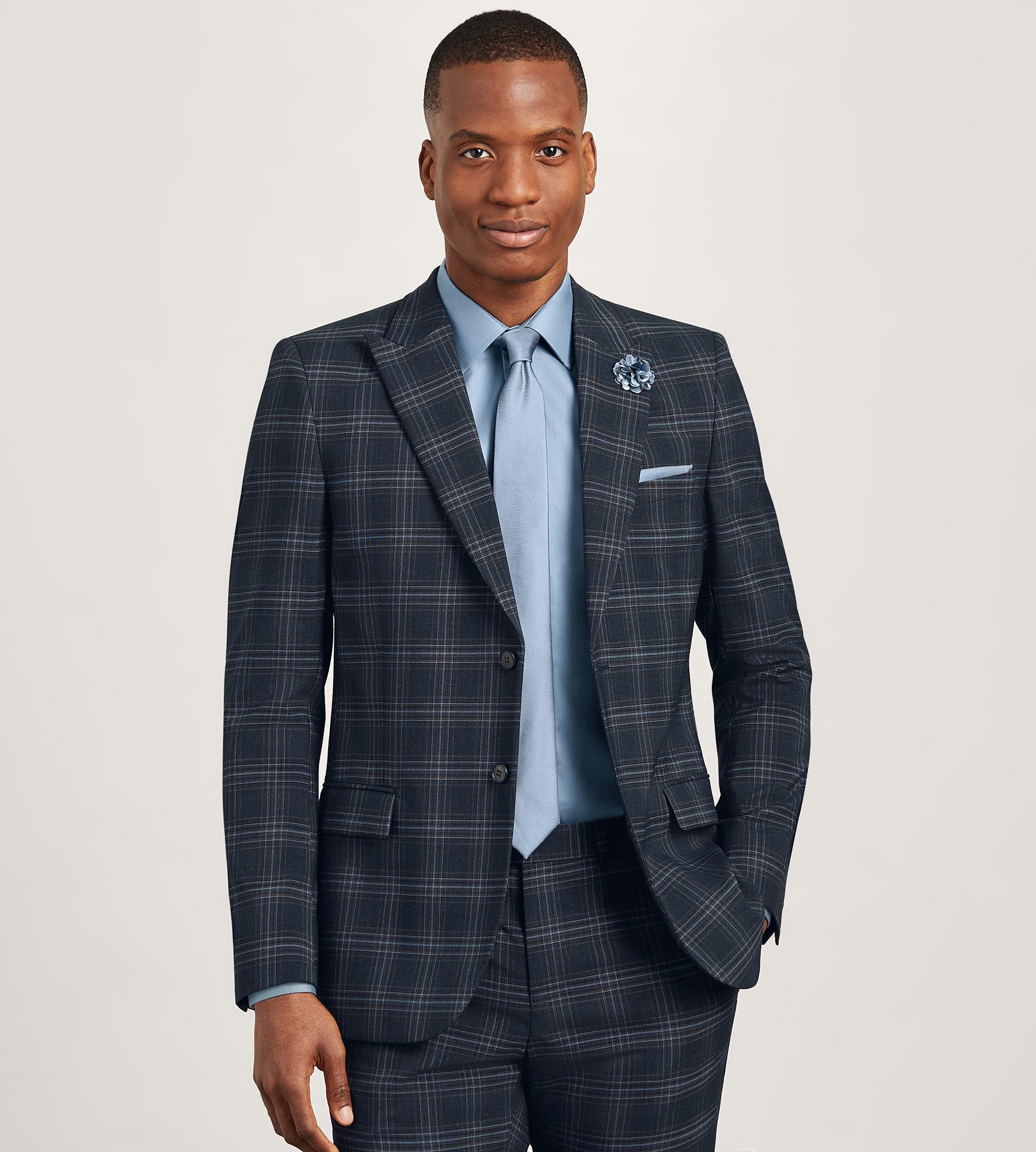 Slim Fit Navy Plaid Suit
