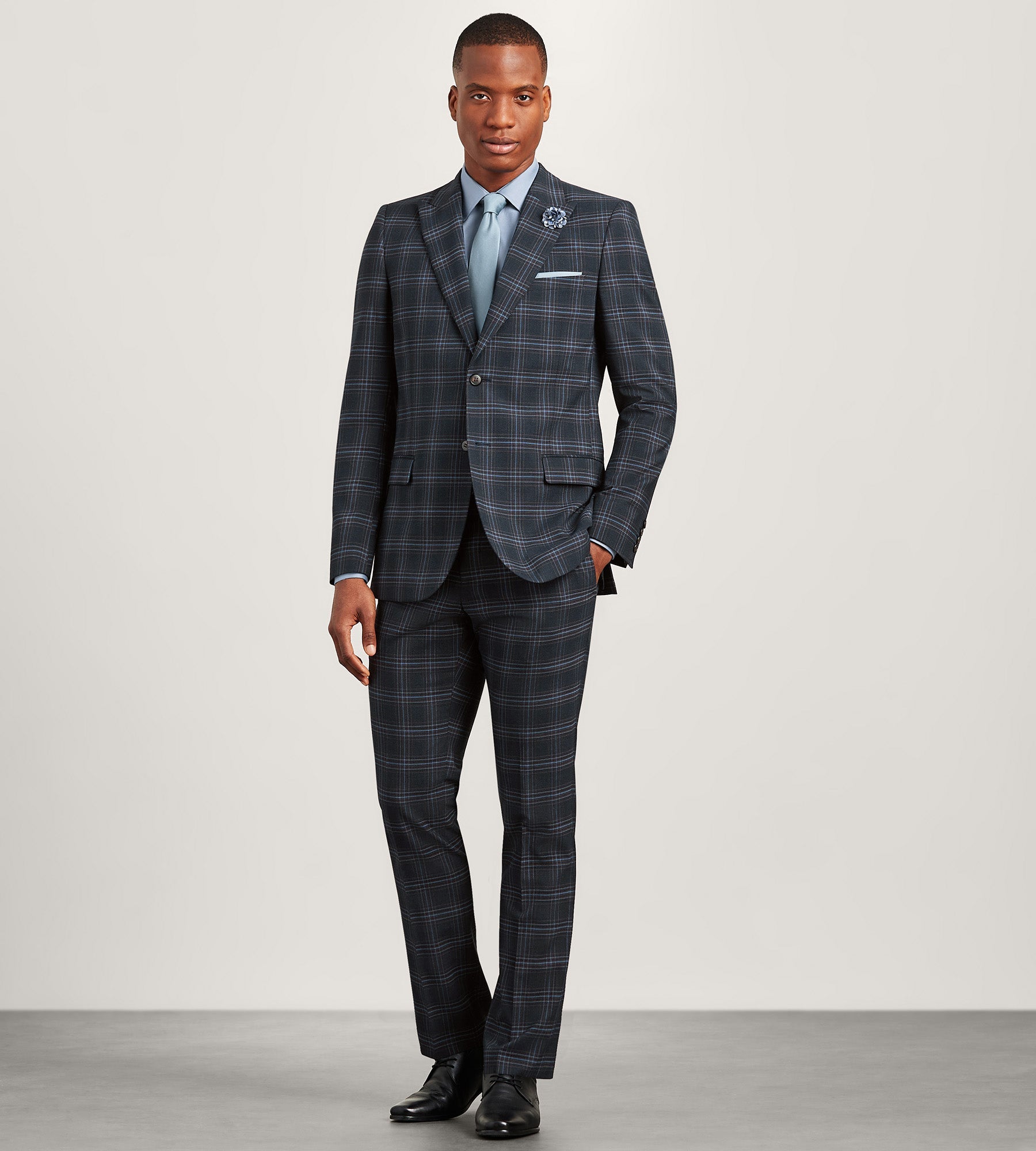 Modern Fit Navy Plaid Suit