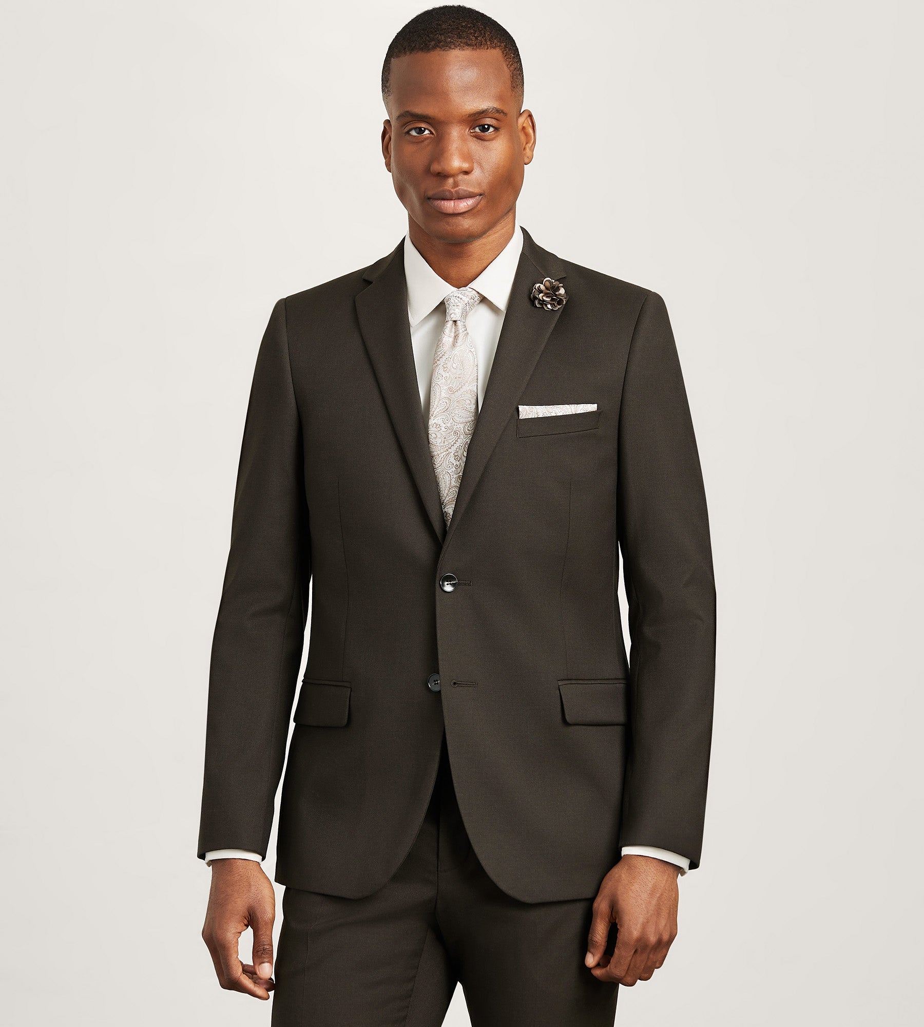 Slim Fit Dark Brown Solid Suit