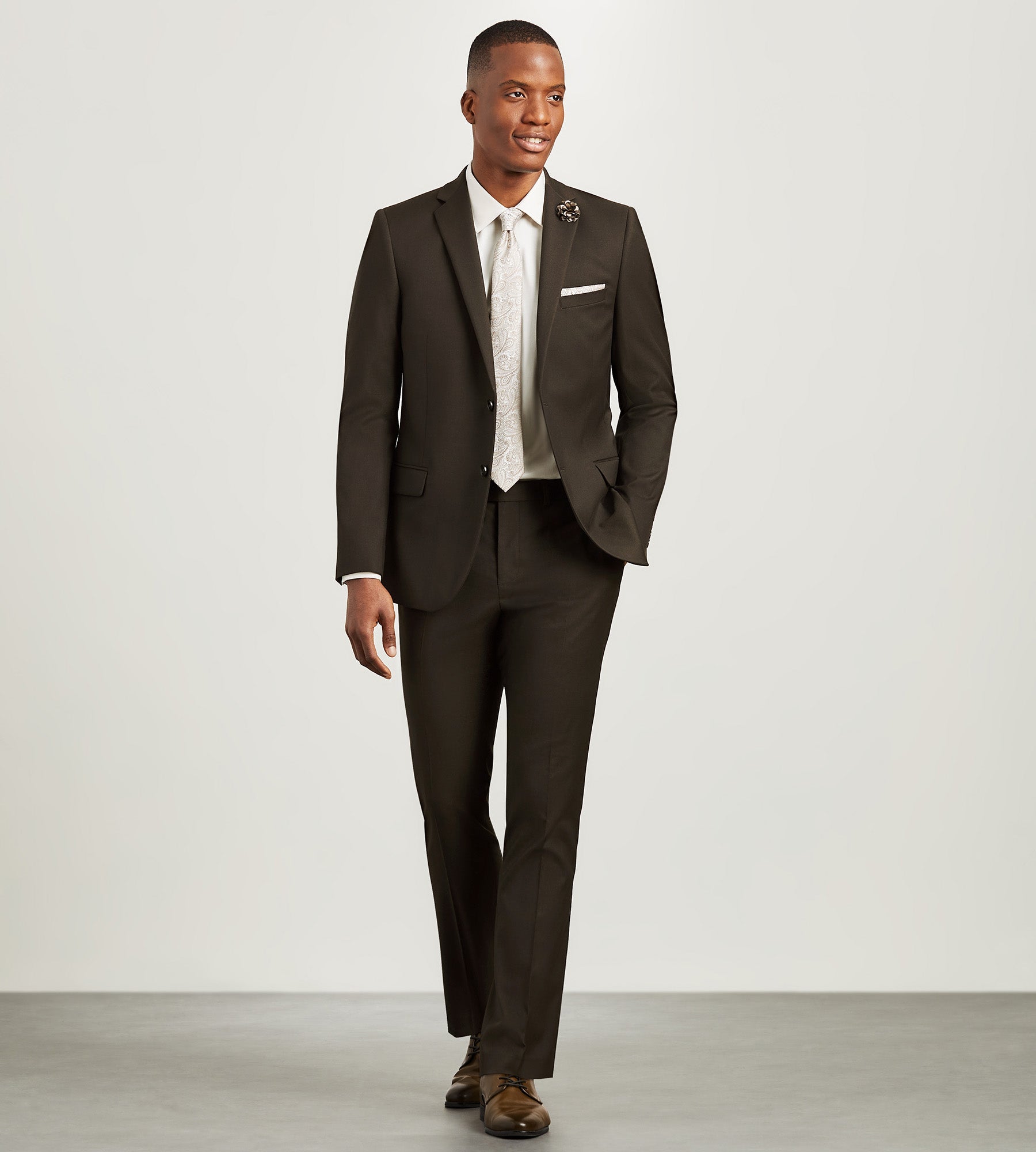 Slim Fit Dark Brown Solid Suit