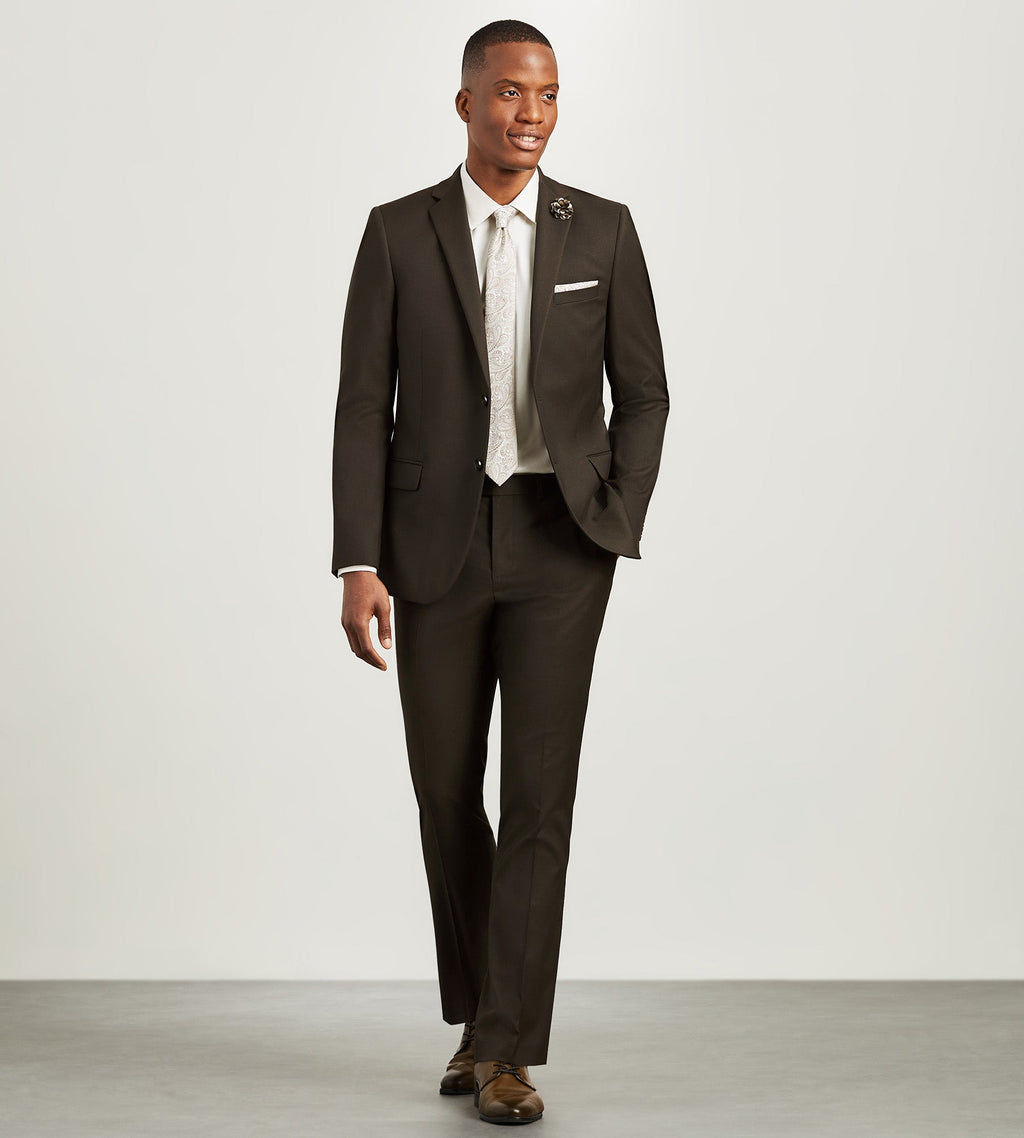 Modern Fit Dark Brown Solid Suit