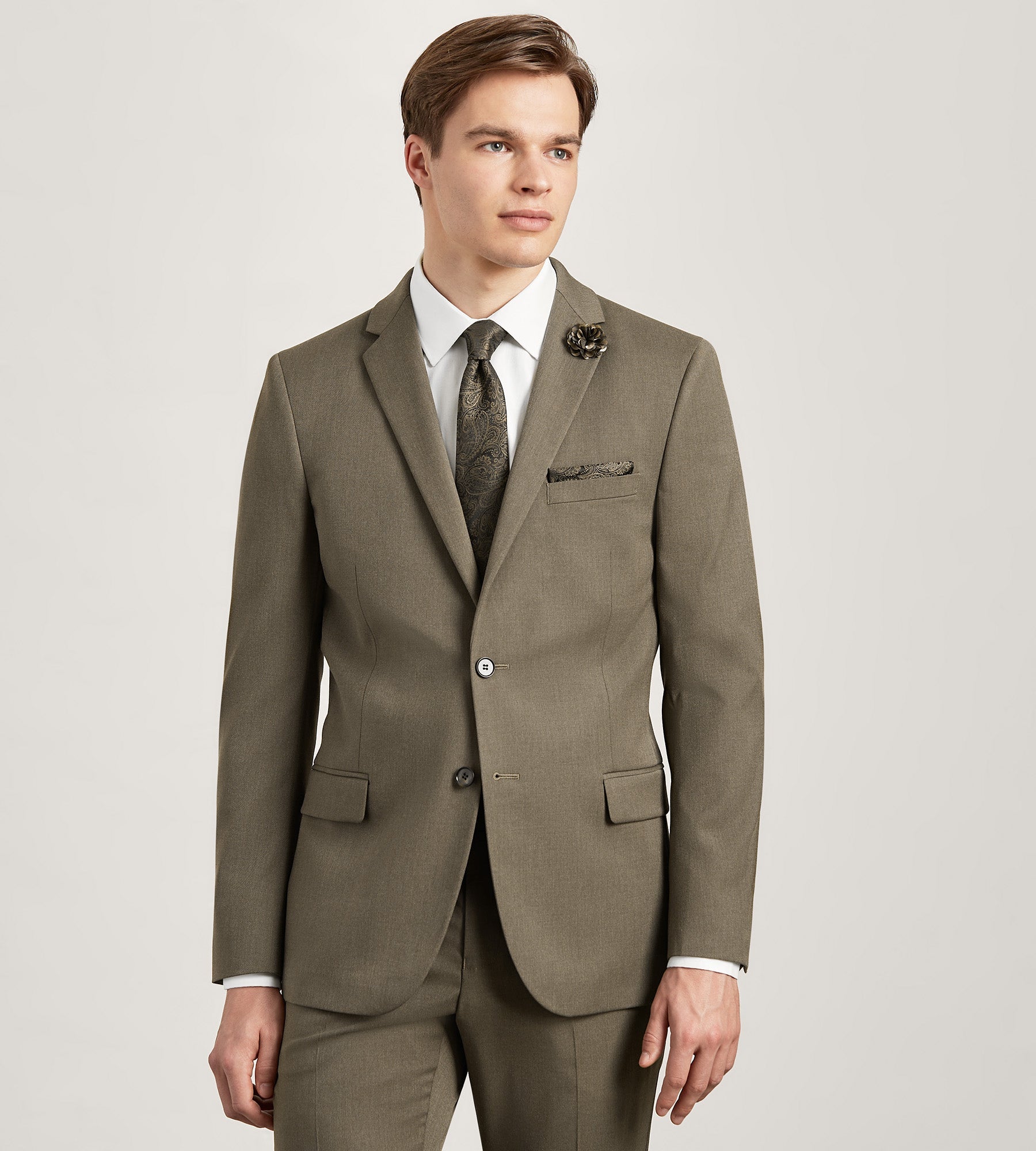 Modern Fit Brown Solid Suit