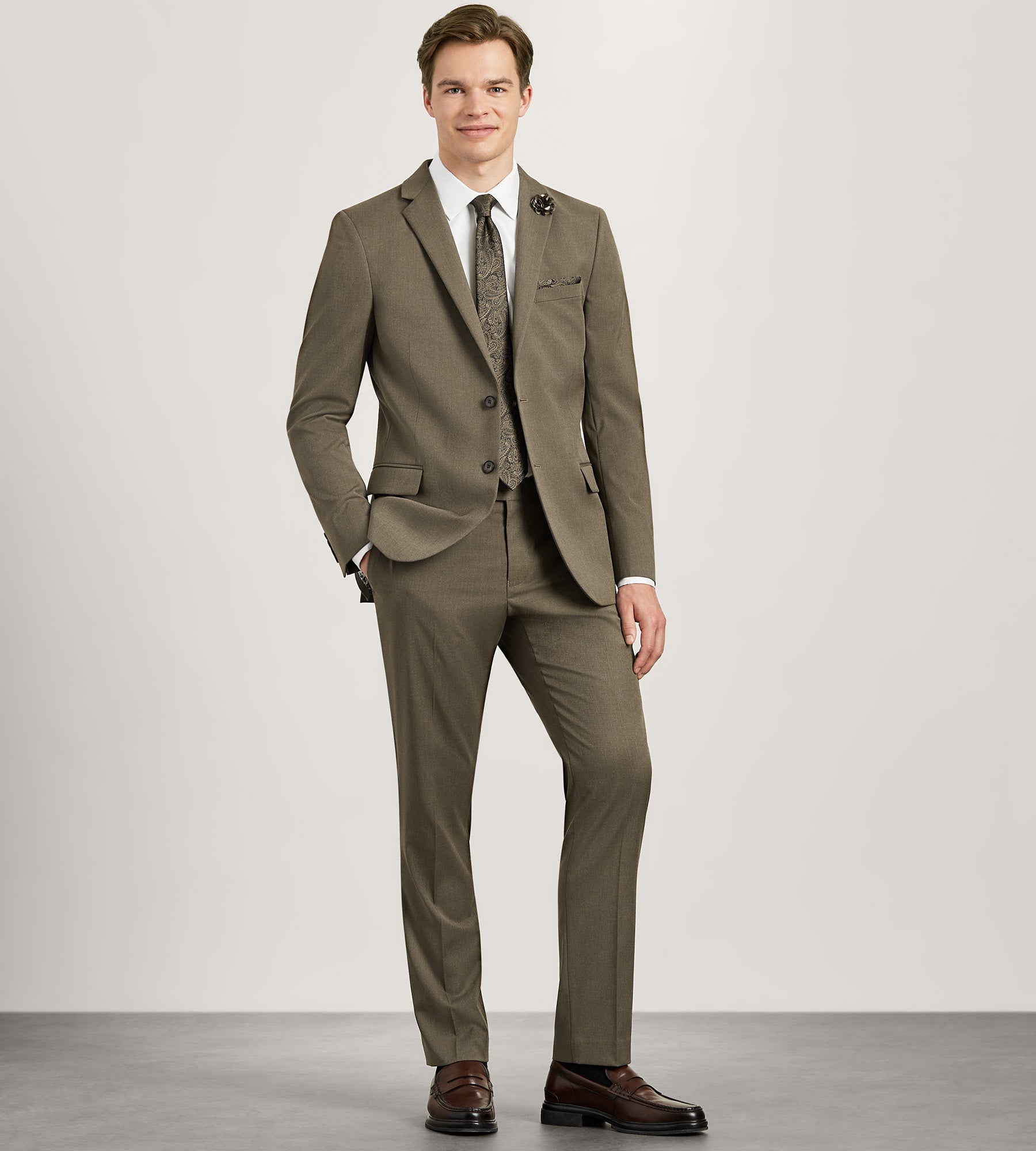 Modern Fit Brown Solid Suit