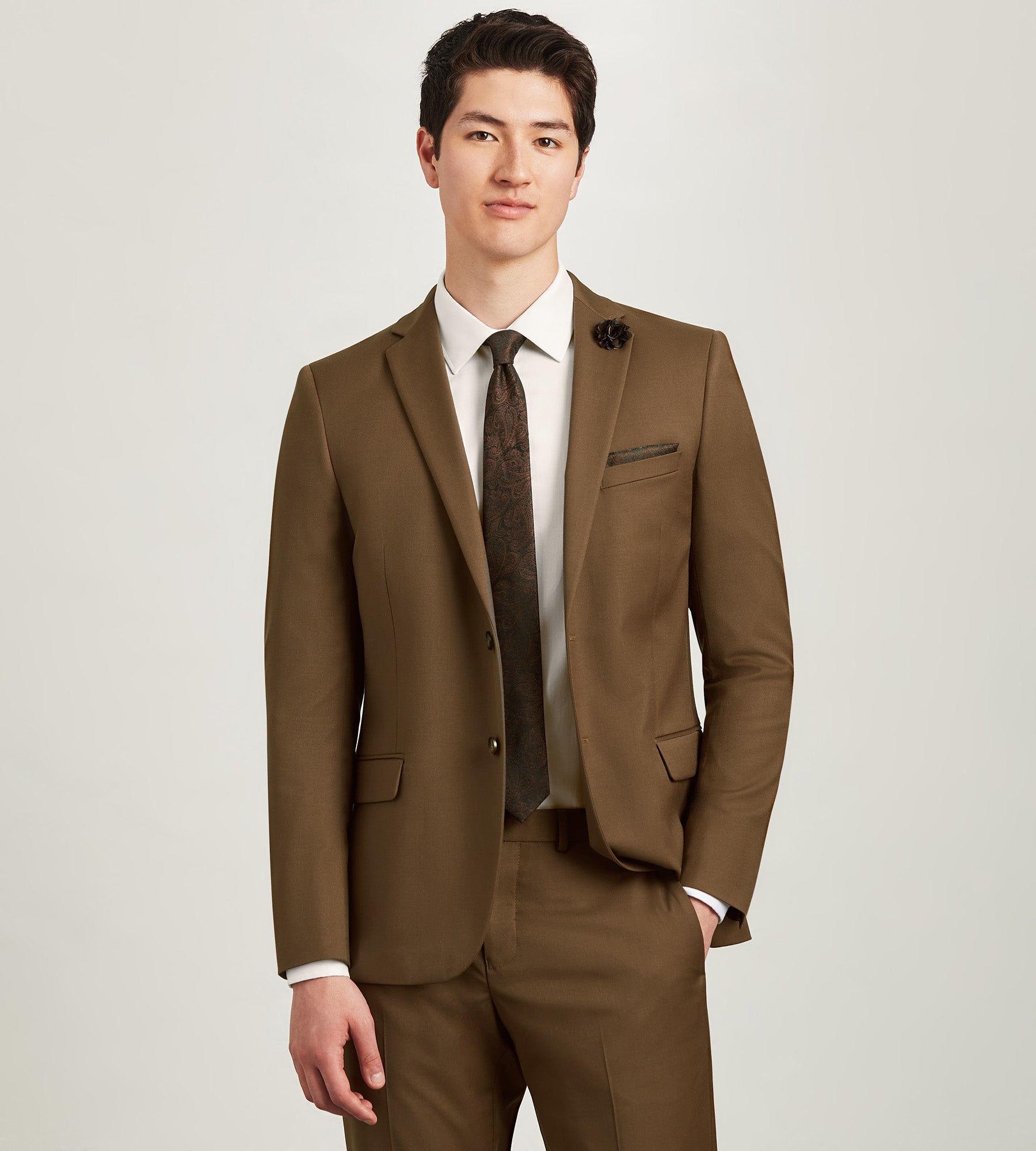 Slim Fit Caramel Solid Suit