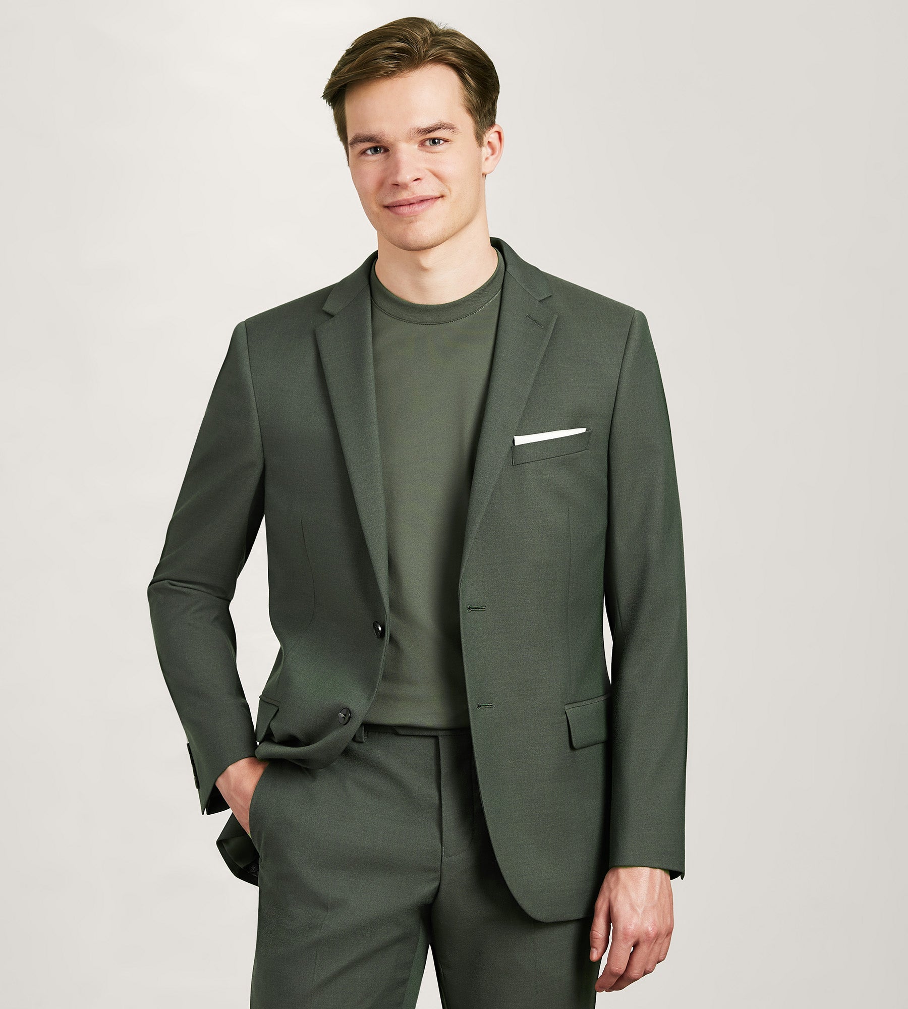 Modern Fit Olive Solid Suit