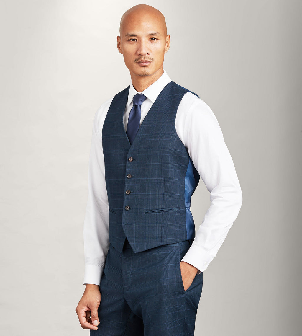 Navy Plaid Suit Vest