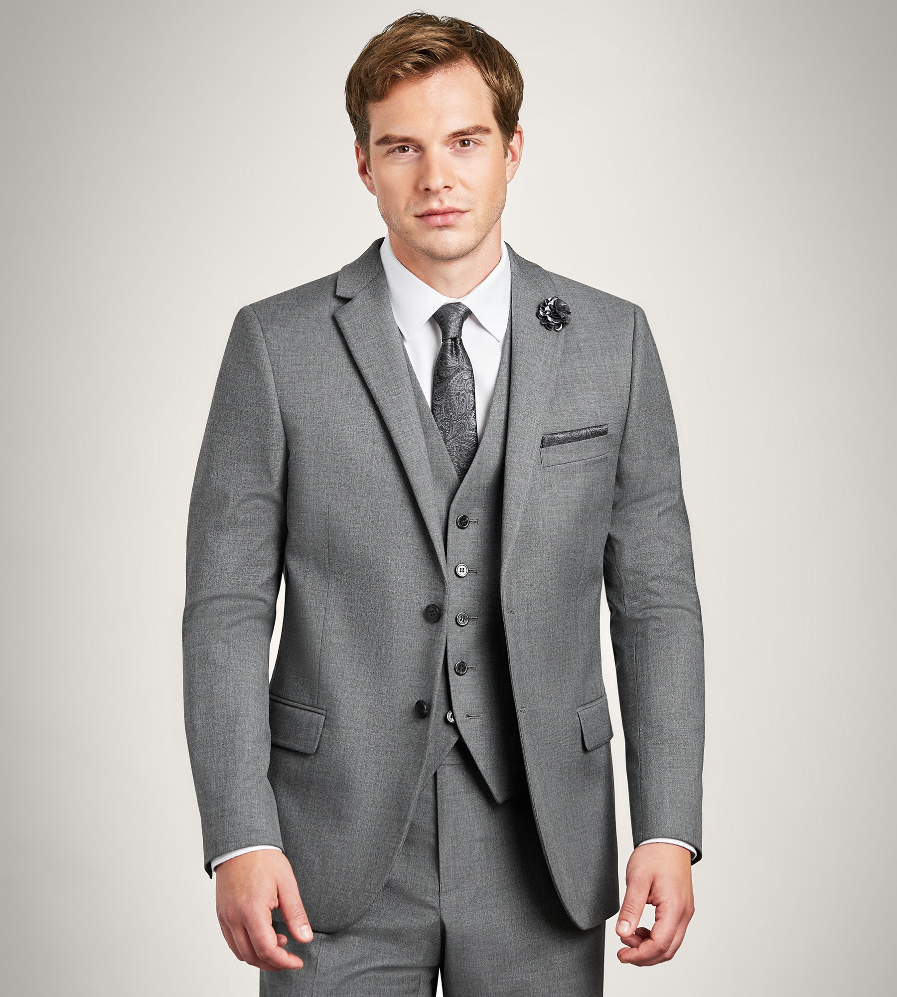 Grey Solid Suit Vest