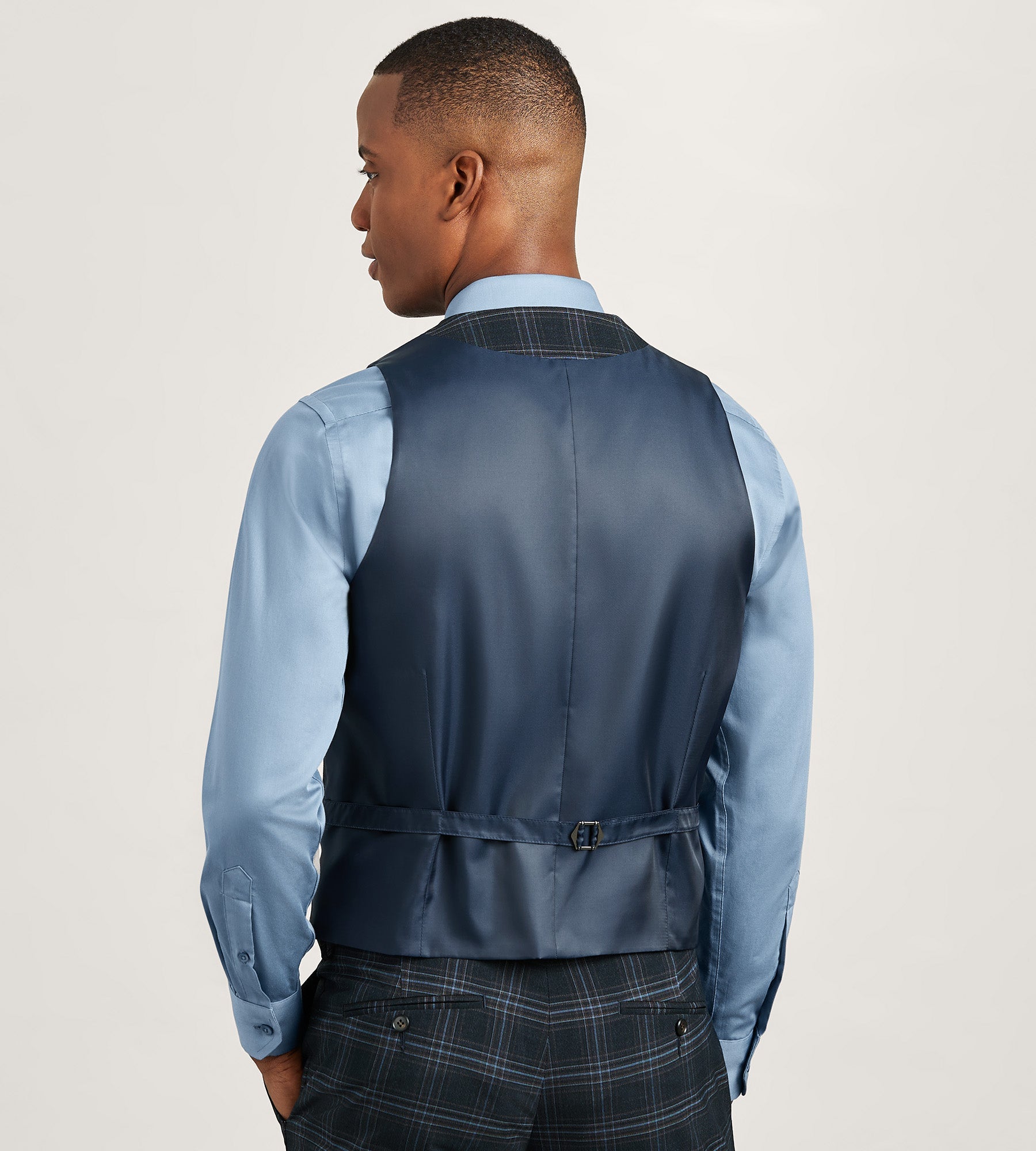 Navy Plaid Suit Vest