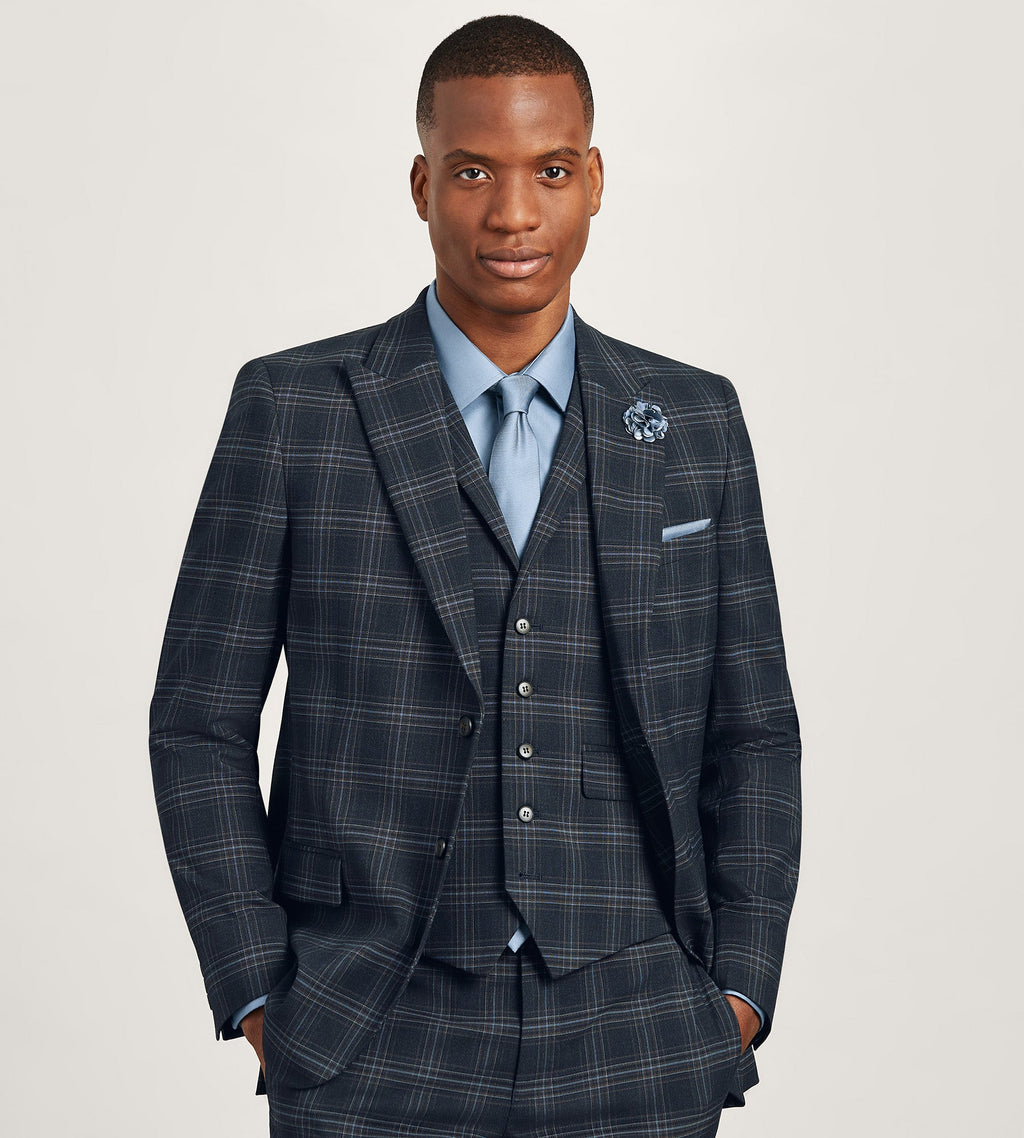 Navy Plaid Suit Vest