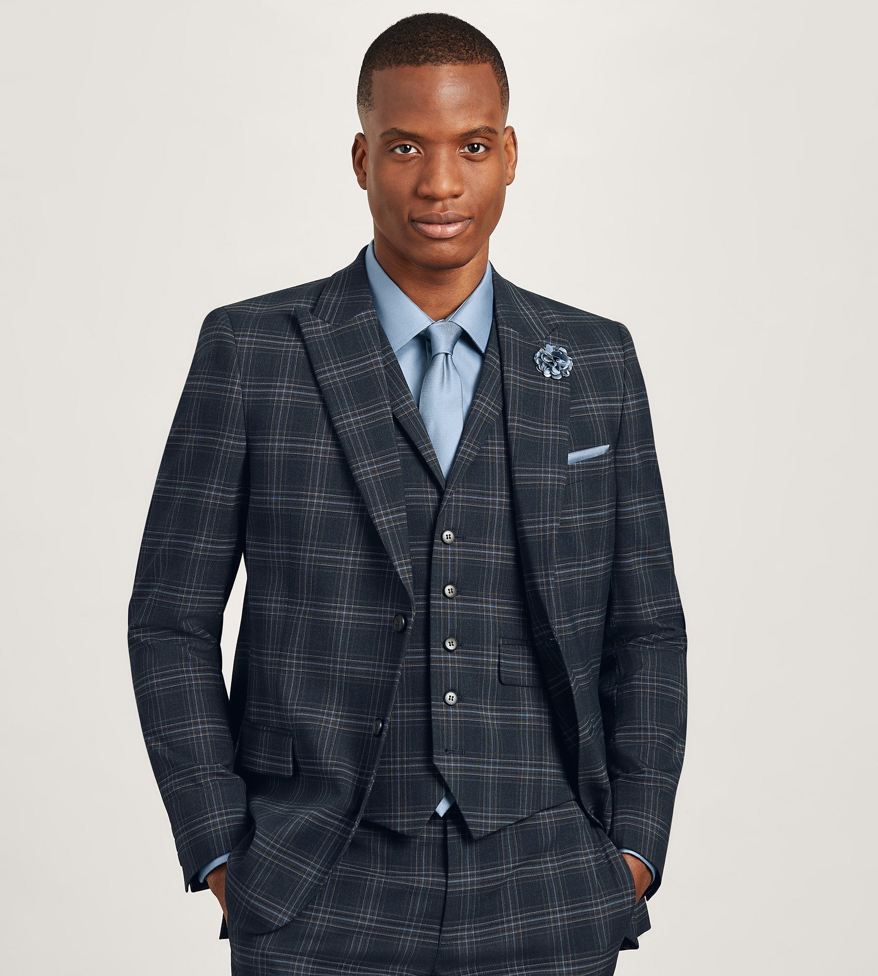 Navy Plaid Suit Vest