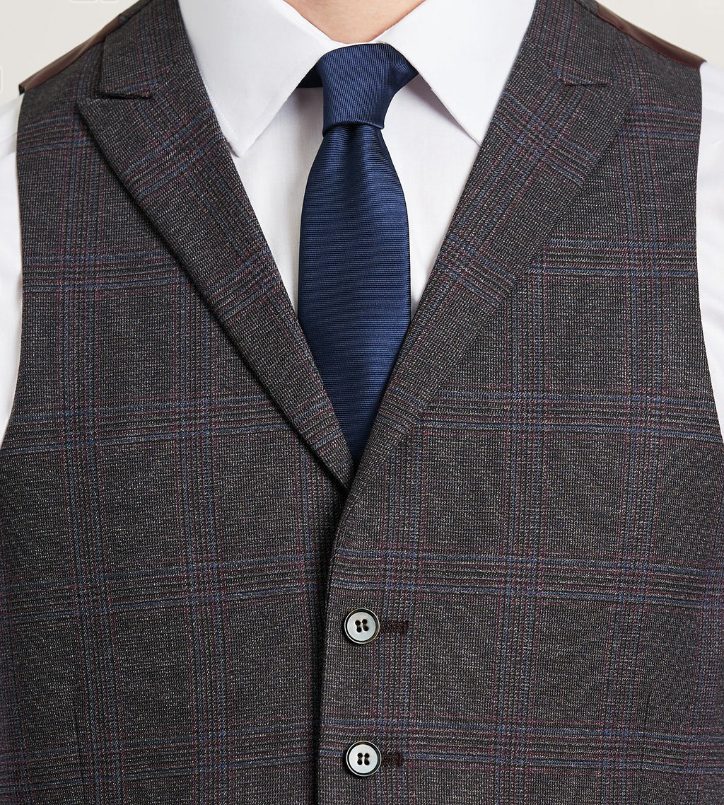 Burgundy Plaid Suit Vest
