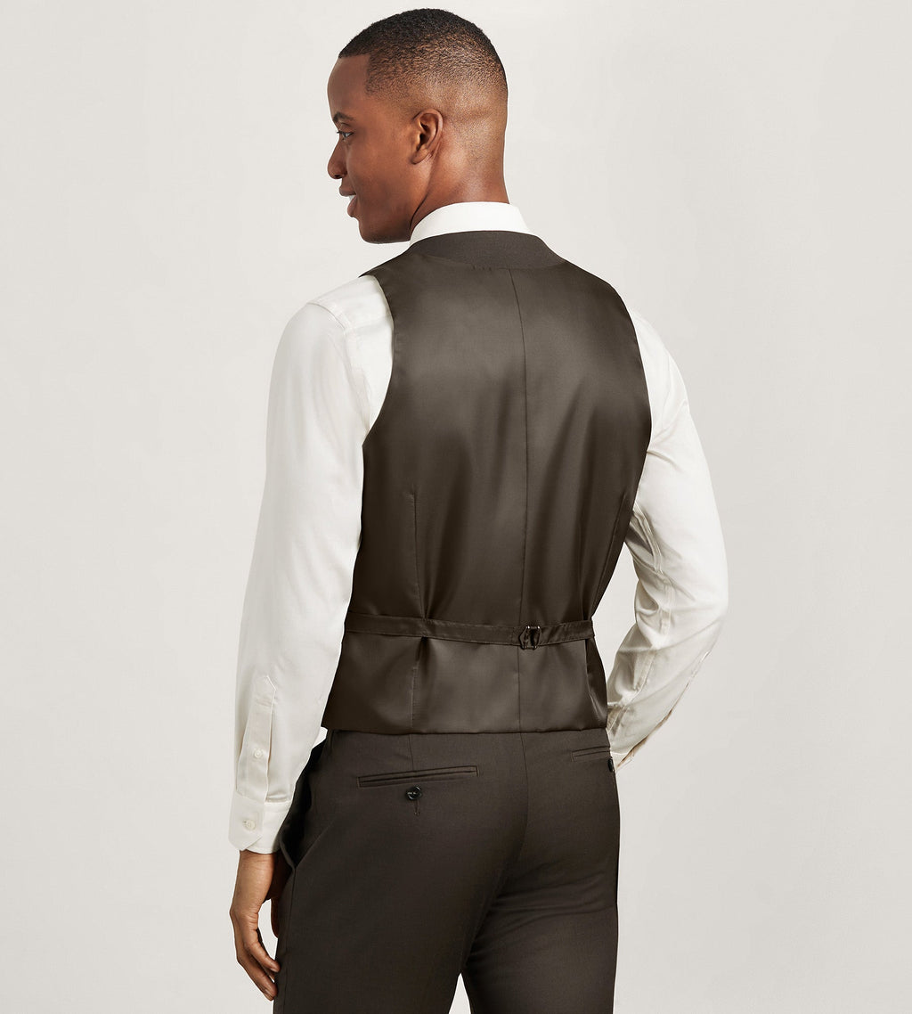 Dark Brown Solid Suit Vest
