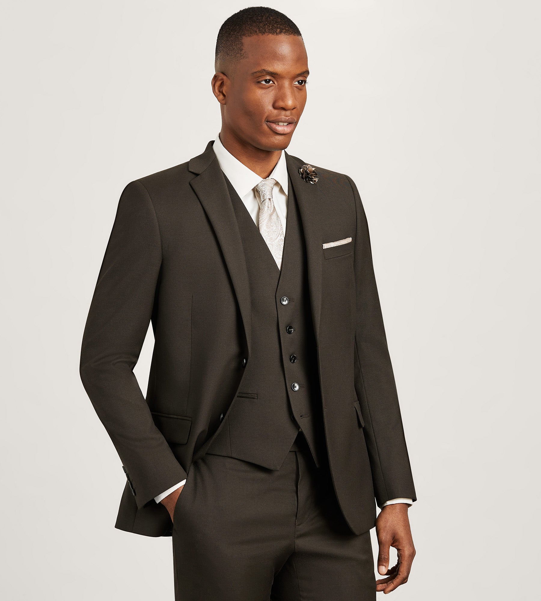 Dark Brown Solid Suit Vest