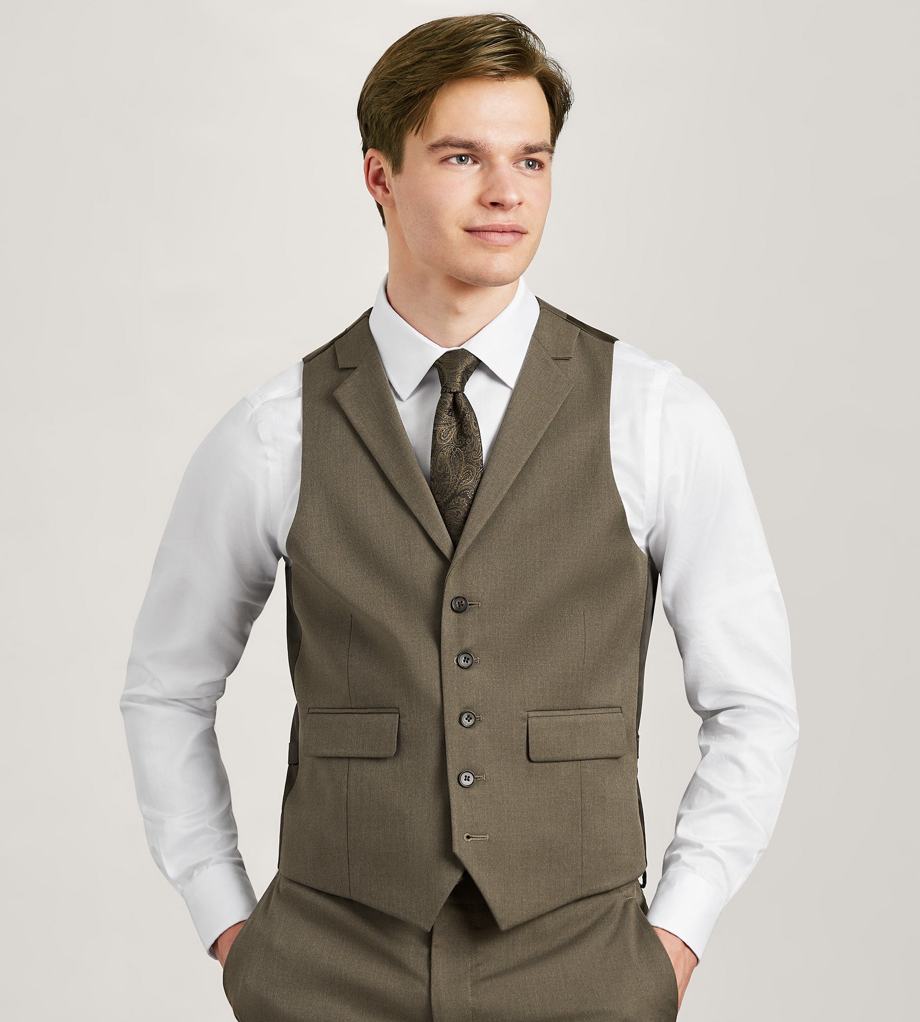 Brown Solid Suit Vest