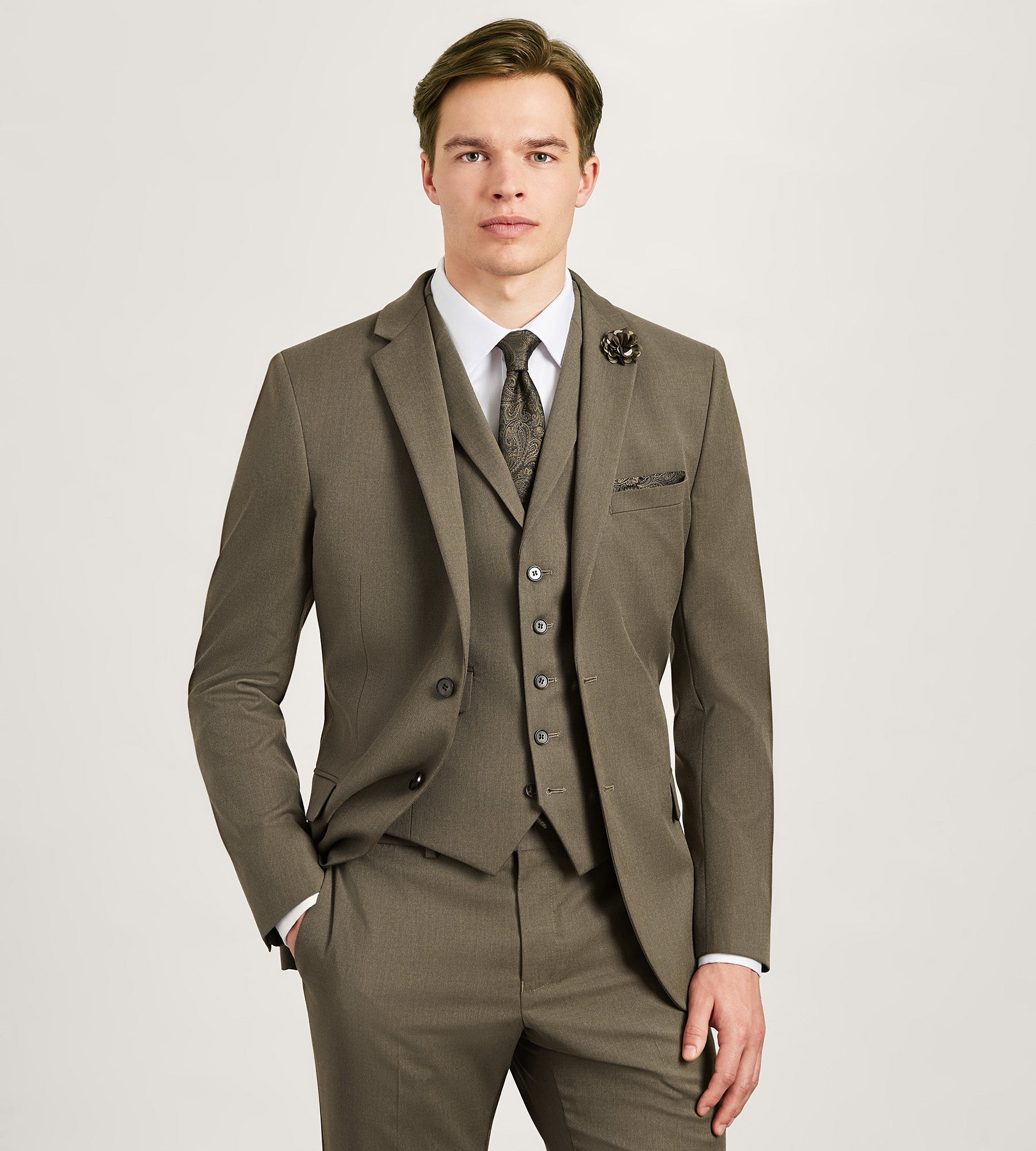 Brown Solid Suit Vest