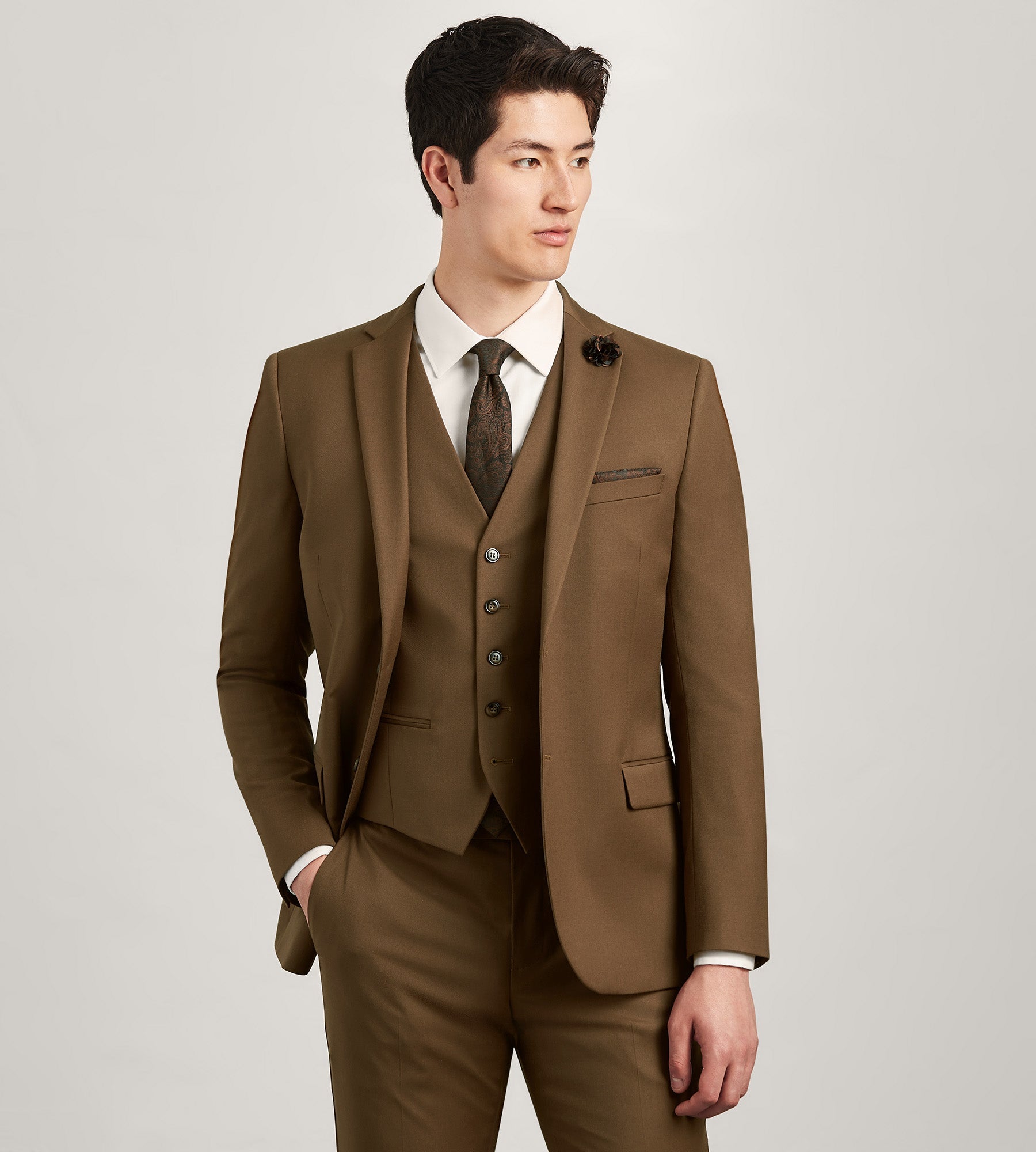 Caramel Solid Suit Vest