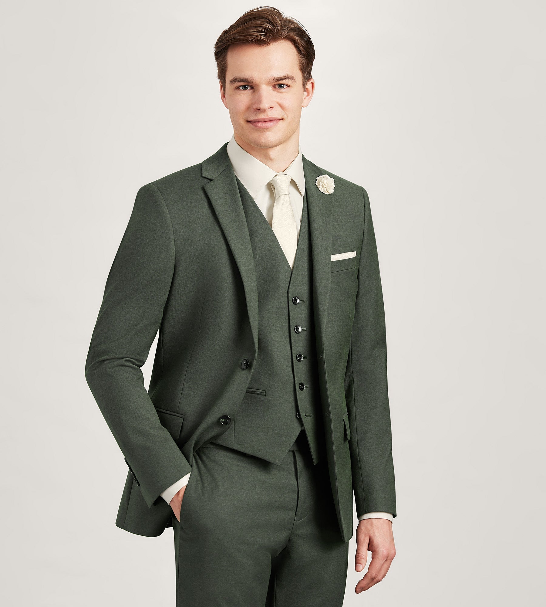 Olive Solid Suit Vest